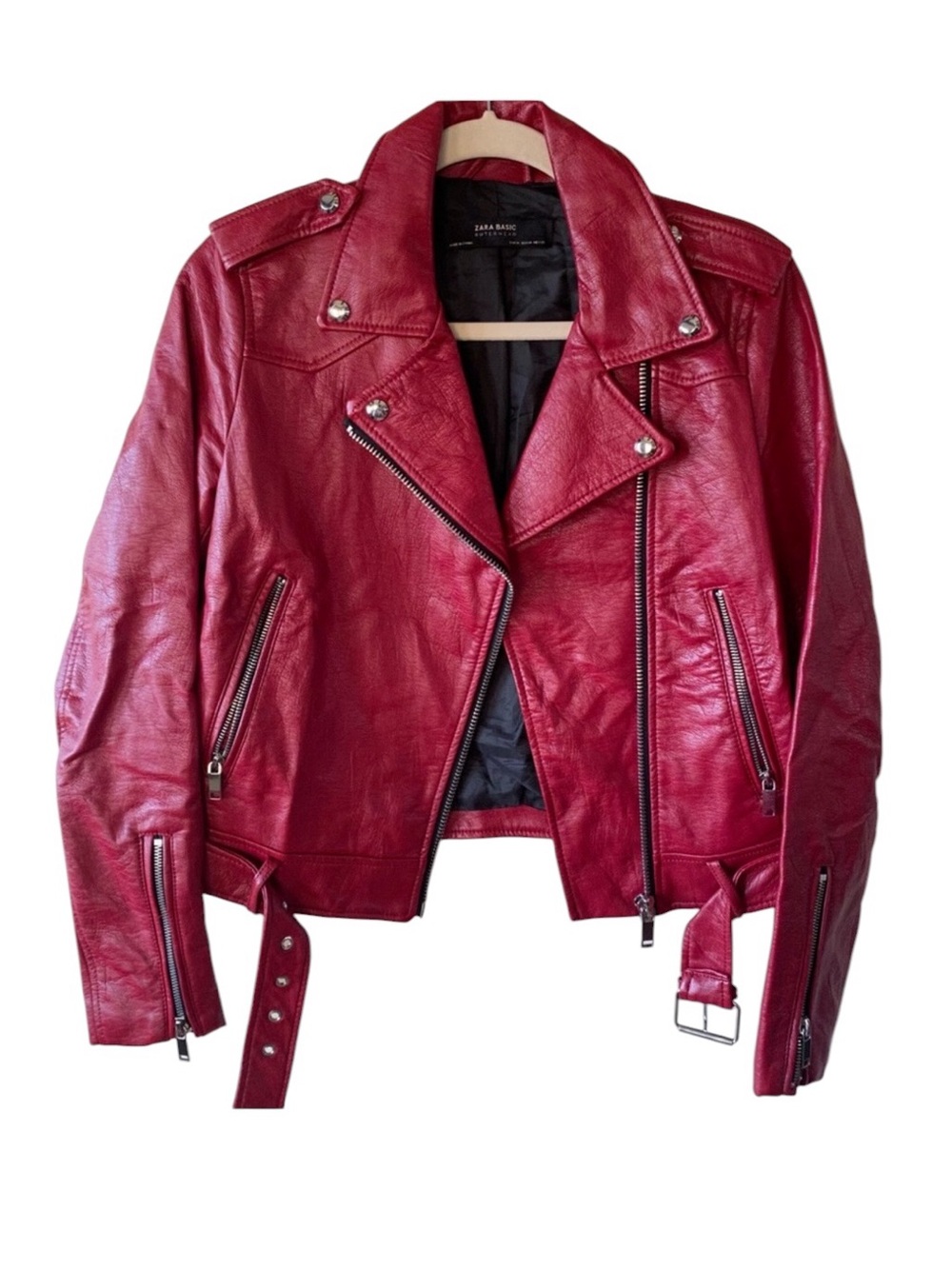 Zara Red Faux Leather Moto Jacket